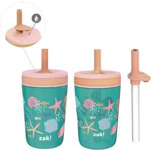 Zak Designs Shells Kelso Tumbler Set, Leak-Proof Screw-On Lid with Straw, Bundle for Kids Includes Plastic and Stainless Steel Cups with Bonus Sipper (3pc Set, Non-BPA) 15 fl.oz.