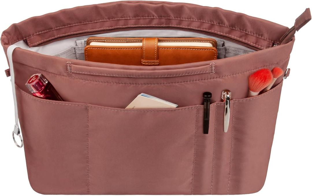 Vercord Purse Insert Organizers for Tote Handbag Bag in Bag with Zipper Liner Bag Organizer for Women 14 pockets (XL, Coffee)