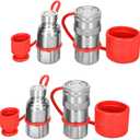 1/2 NPT Skid Steer Hydraulic Couplers,Skid Steer Quick Connect Fittings with 2PCS Dust Caps,Hydraulic Quick Connect with Most Models of Skid Steers Loaders, 2 Sets(ISO16028)