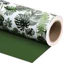 WRAPAHOLIC Reversible Tropical Wrapping Paper - Mini Roll - 17 Inch X 33 Feet - Green Monstera Leaf Hawaii Wrapping Paper for Birthday, Wedding, Bridal Shower, Baby Shower