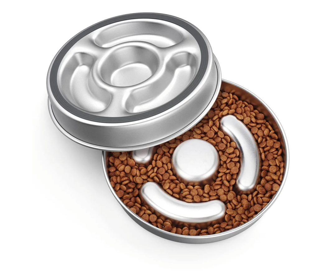 Slow Feeder Dog Bowl Stainless Steel, 2 Cups Metal Non-Slip Dog Food Bowls, Dog Water Bowl for Small & Medium Sized Dogs, Fun Bloat Stop Pet Bowl for Fast Eaters, Slows Down Pets Eating