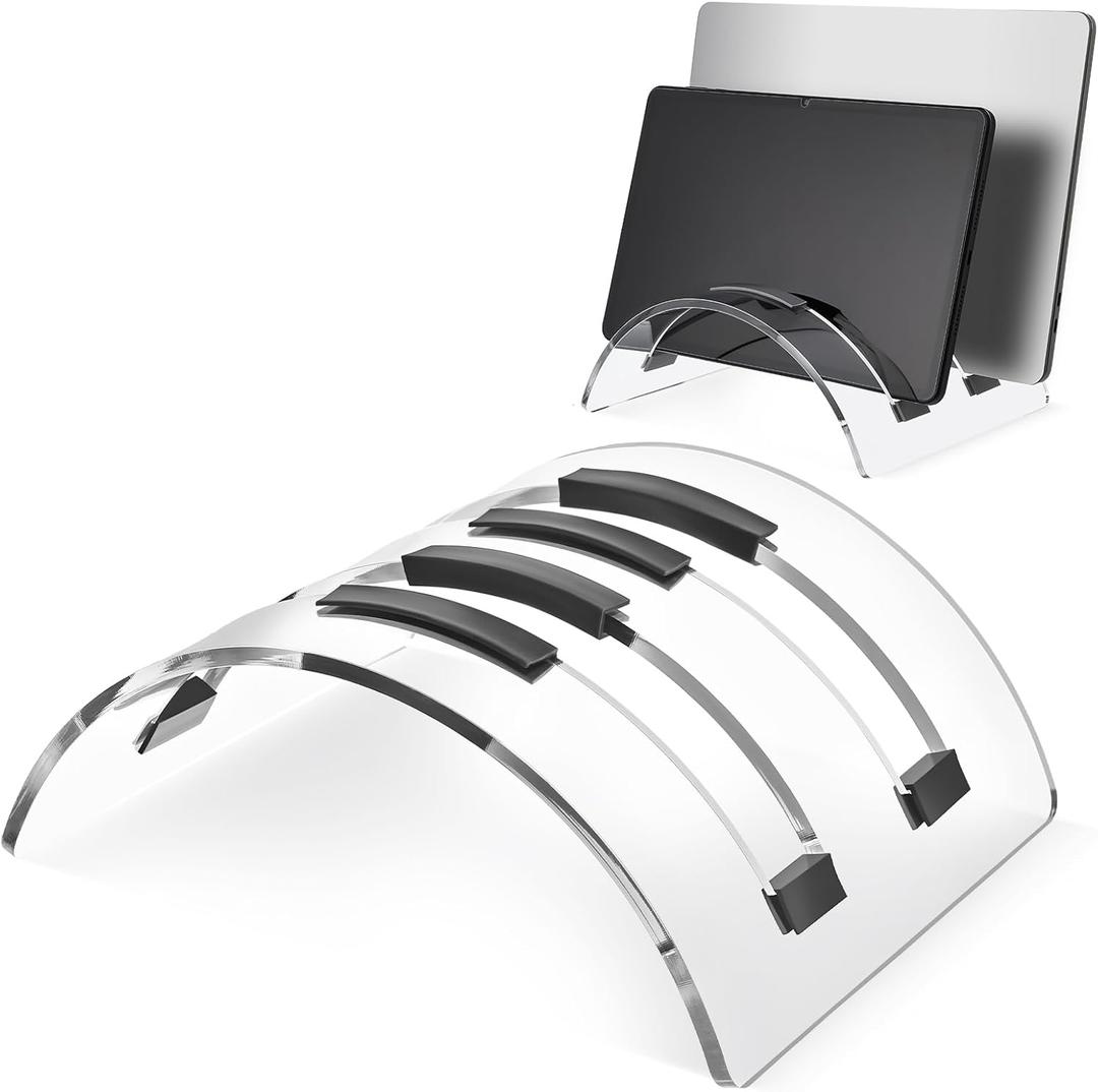 Vertical Dual Laptop Stand Acrylic Desktop Notebook Dock Invisible Vertical Laptop Holder for Desk Office Home Supplies Space Saving Organizer