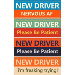 LogFaadCoi 4-Pack 'New Driver' Reflective Magnetic Signs - Removable Safety Warning Bumper Stickers for Cars, Large Size, Durable for Novice & Student Drivers (American Vintage)