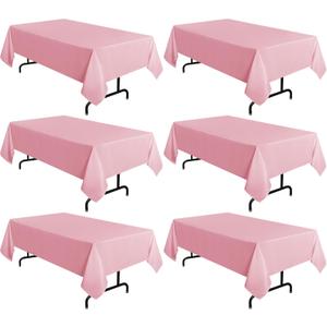 sancua 6 Pack Pink Tablecloth 60 x 102 Inch, Rectangle Table Cloth for 6 Feet Tables - Stain and Wrinkle Resistant Washable Polyester Table Cover for Dining Tables, Valentines Parties