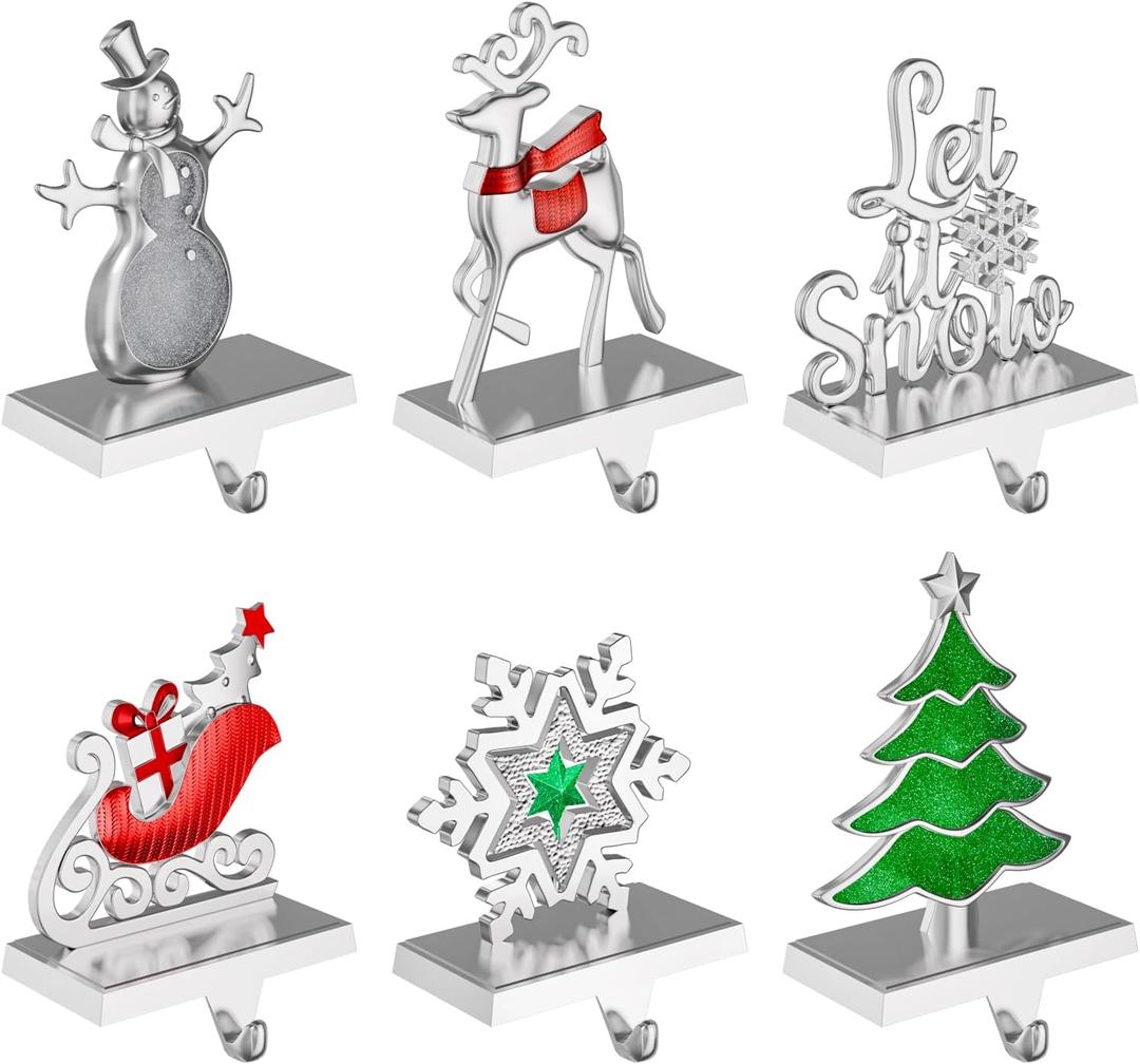 Christmas Stocking Holders for Mantle Weighted Metal Stocking Hangers Hooks for Fireplace Christmas Decorations (Set of 6)