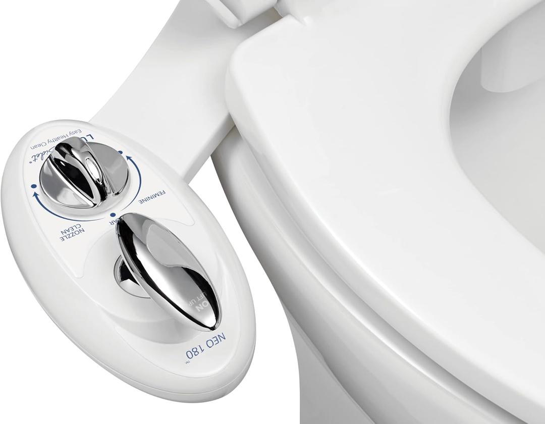LUXE Bidet NEO 180 - Dual Nozzle, Self-Cleaning, Non-Electric Bidet Attachment for Toilet Seat, Adjustable Water Pressure, Rear & Feminine Wash, with Lever Control (White)