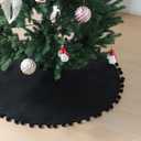 Nonwoven Christmas Tree Skirt, 24 inch Xmas Tree Skirt with Black Pom Poms, Seasonal Holiday Indoor Decoration(Black, 24 inch)