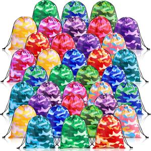Amylove Camouflage Camo Drawstring Bags Party Favor for Kids Colorful Tie Dyed Party Gift Bag Goody Candy Bag Girls Boys Birthday Party Supply Toy Storage String Bag Travel Hike Camp Sport(24 Pack)