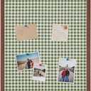 Leinuosen 17 x 23 Cork Board for Walls Decorative Cork Boards Green Gingham Home Decor Small Linen Bulletin Board Framed with Pins for Home Room School Office Decor
