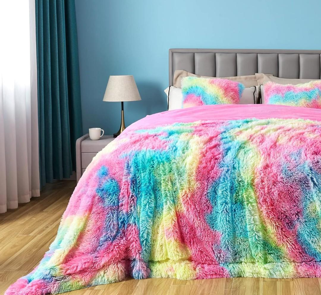 GONAAP Fuzzy Faux Fur Throw Blanket Queen Size Purple Super Soft Cozy Plush Fuzzy Shaggy Blanket for Couch Sofa Bed (Queen(90"x90"))