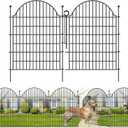 5 Panels Decorative Garden Fencing with Gate for Yard, 40in (H) x 11.8ft (L) No Dig Animal Barrier Fence, Rustproof Metal Wire Outdoor Dog Fences Panel Border with Temporary Ground Stakes