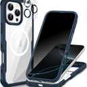 CENHUFO Magnetic Privacy for iPhone 16 Pro Max Case [Compatible with Magsafe] Full Body Phone Case Built-in 9H Tempered Glass Privacy Screen Protector Camera Lens Protector, Shockproof Cover -Blue