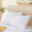 2 x Vonty Ruffled Pillow Cases Queen Pillowcases(20x30), Decorative Ruffle Pillowcases - White Pillow Cases Set of 2, Scalloped Euro Sham Farmhouse Pillow Shams with Envelope Closure