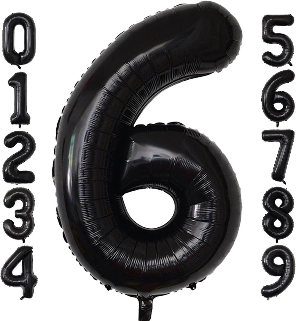 Number Balloons Black Party Balloon - Giant Number 6 Balloon, 40 Inch Large Balloon for Birthday Decorations, Black Party Supplies for Men Women