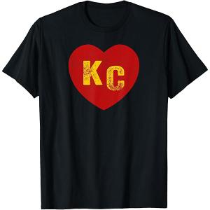 KC Red & Yellow Heart Kansas City Red/Yellow Heart KC Red KC TShirt, Small