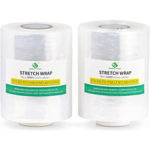 BOMEI PACK Plastics Industrial Mini Stretch Wrap Film Replacement 5" x 1000ft Roll, 80 Gauge for Moving, Packing Wrap Industrial Strength- Self Adhering Packaging Heavy Duty, 2 Pack