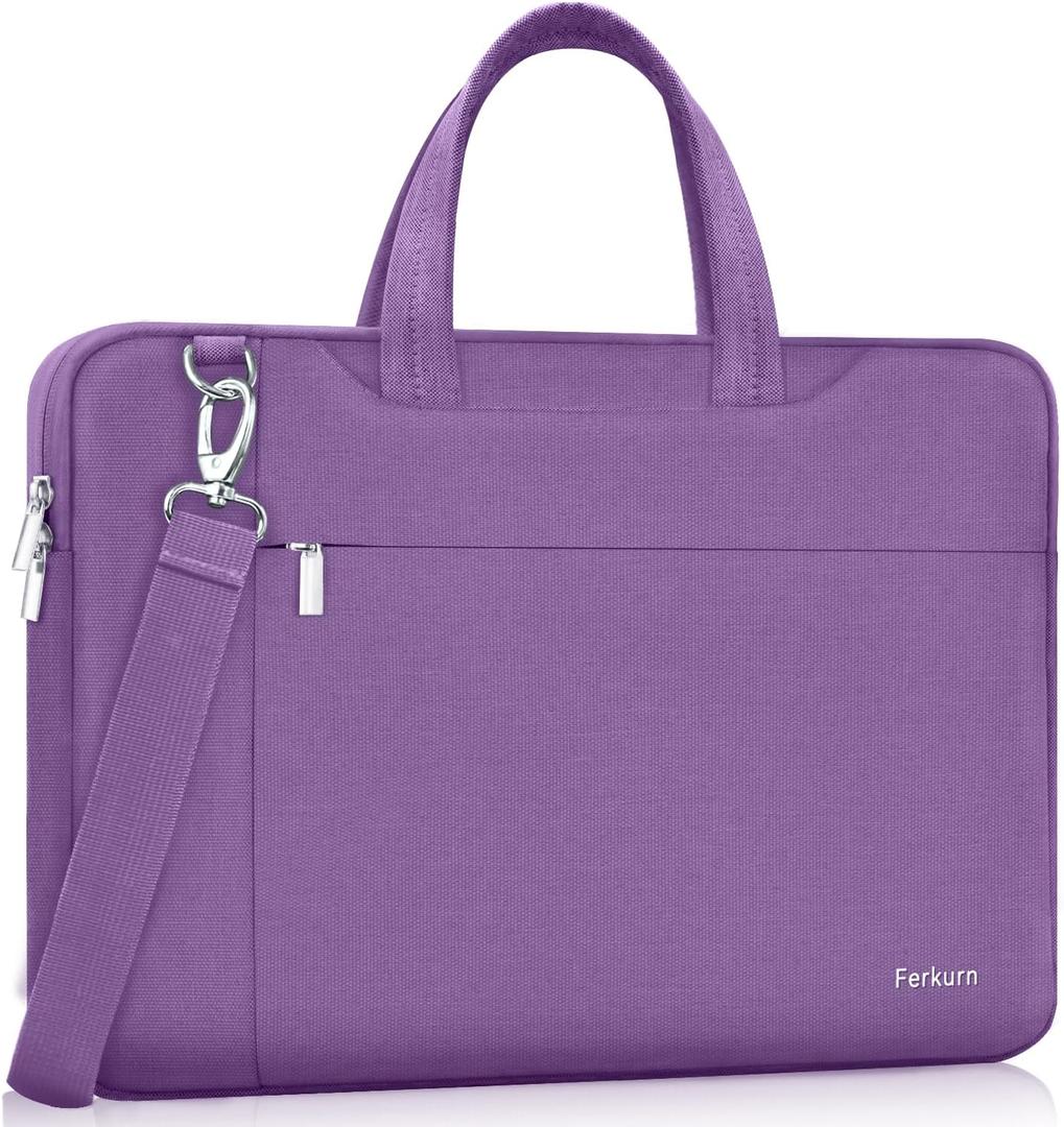 Ferkurn Laptop Bag Case Women Men Computer Sleeve with Shoulder Compatible with HP Envy Pavilion/ Inspiron/ Thinkpad/ Vivobook/ MSI/ Surface, Waterproof Briefcase with Handle, Purple, 17 17.3 Inch