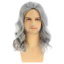 Long Curly Wavy Grey Wigs for Men Synthetic Natural Cosplay Halloween Costume Party Wig, 16inch