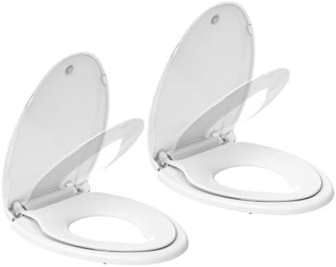 Toddler Toilet Seat Elongated, Toilet Seat with Toddler Seat 2-Pack Family Set, Potty Training Toilet Seat for Children, White Adult Child Seat for Home Bathroom Upgrade (19 inch Elongated)