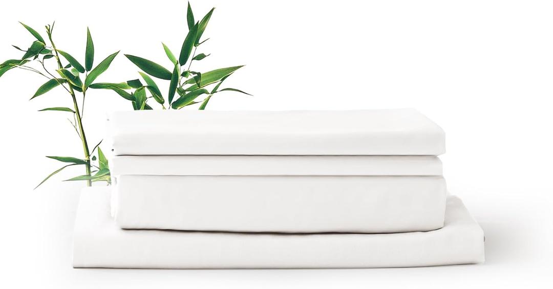 100% Viscose Derived from Bamboo Queen Size Sheet Set - Sheets with 100% Pure Viscose & No Blend - Luxuriously Soft, Breathable & Naturally Cooling - Ideal for Sensitive Skin (Queen, White)
