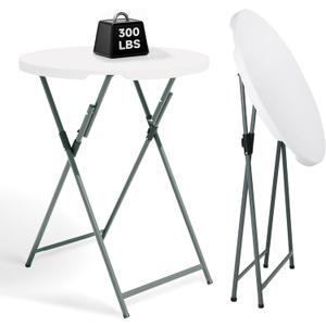 32" Round Folding Cocktail Table - HDPE Matrial Top with Steel Frame, Stable & Easy to Clean - High Top Table for Parties, Patio, Events, 1 Pack, White