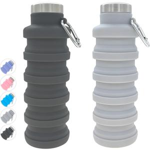 YCT Collapsible Water Bottle 17oz500mlTravel Portable Sport Water BottleReusable Silicone Foldable Water Bottles for Gym Camping Hiking (Black+Grey)