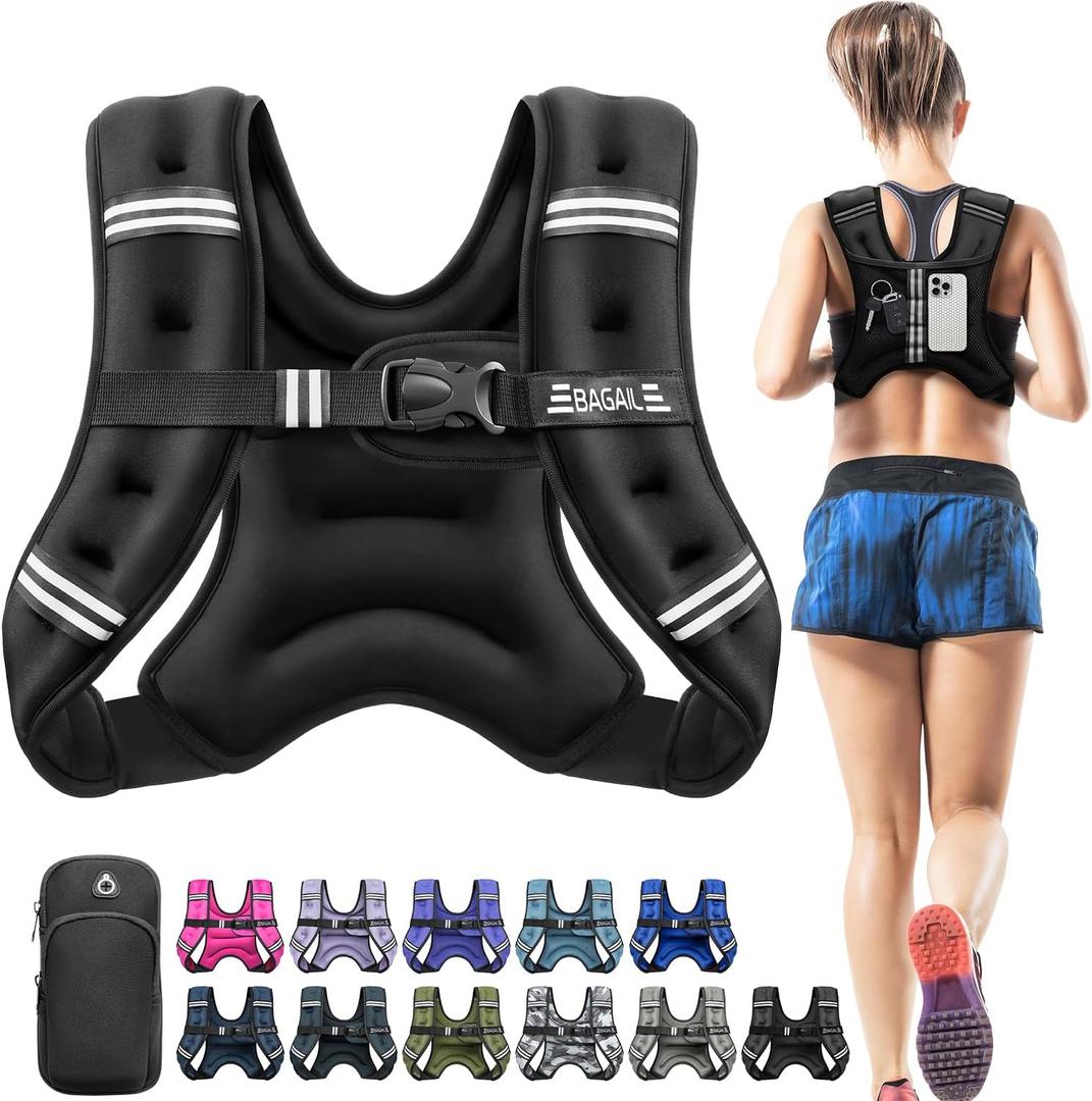 BAGAIL Comfort-Fit Weighted Vest for Woman, Even Weight Distribution, Faster Weight Loss, No-Chafe or Bounce for Walking & Running with Detachable Phone Pouch & Reflective Stripes (Size: 8 Lb)