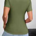 Imily Bela Womens Sexy V Neck T Shirts Summer Lace Short Sleeve Slim Fit Y2k Going Out Crop Tops (Green, XL)