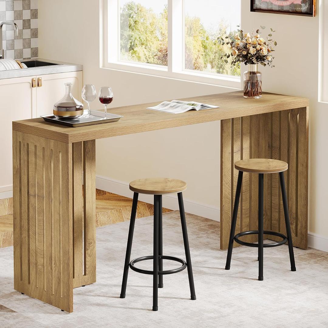Tribesigns 63-Inch Bar Table with Louvered Base, Natural, 63 x 19.69 x 35.43 inches
