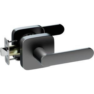 ULTRALOQ Passage Lever Door Handle, Reversible Black Front Door Handle No Lock for Interior or Exterior Door, Closet, Hallway, Adjustable Latch Backset, IP65 Waterproof, Matte Black