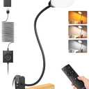 Glocusent 5W Reading Light for Bed, 36 LED Eye Caring Bed Lamp, 3 Colors & 5 Brightness Levels for Headboard with Adapter, Perfect Clip on Light for Reading, Working & Studying (Black with Remote)