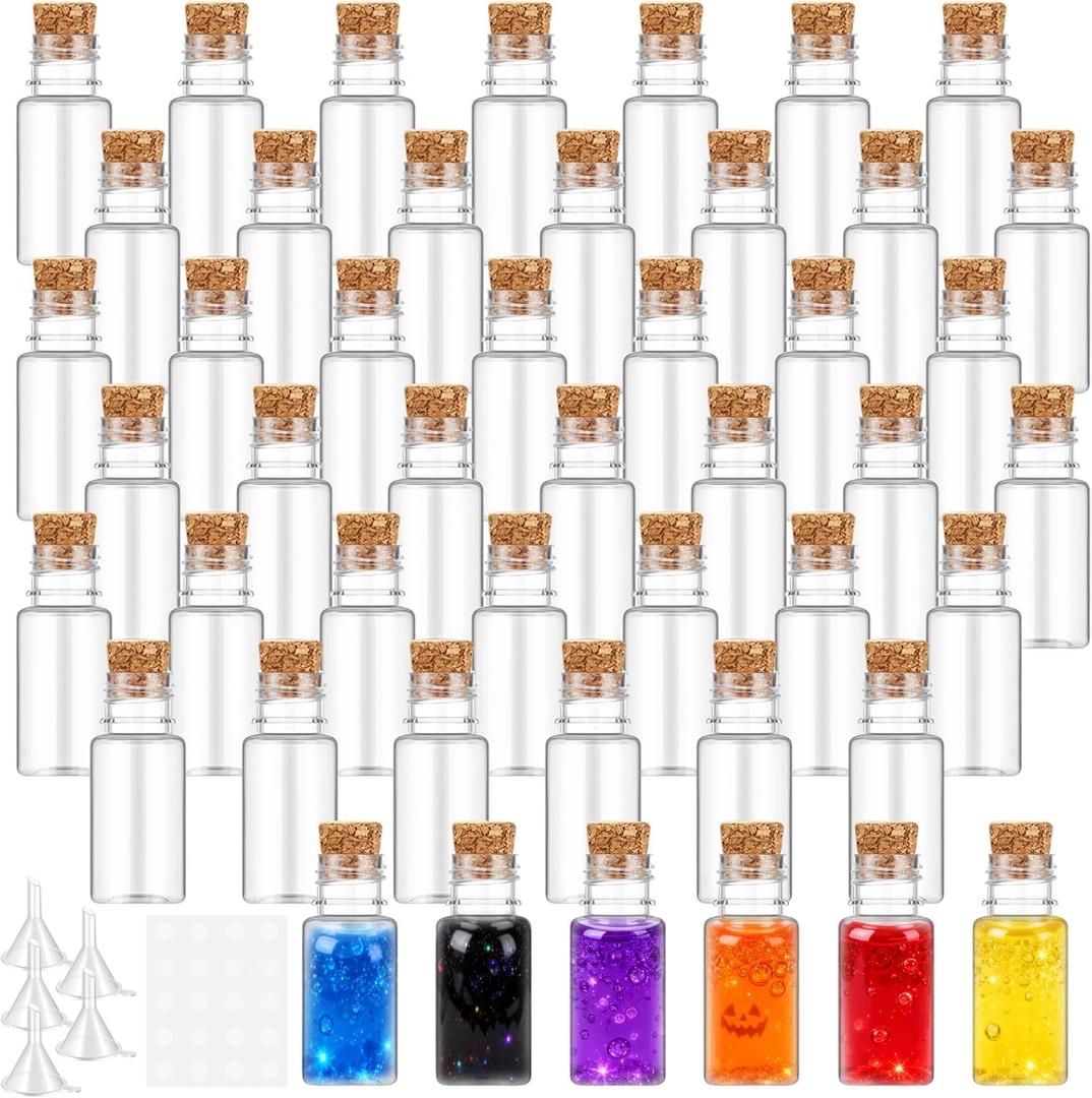 Bokon 36 Pack Halloween Potion Bottles Decorations Indoor Apothecary Plastic Bottle Set Witch Potion Jars with Pendants for Corks Stoppers Decorations Halloween Party Supplies (Cylinder)