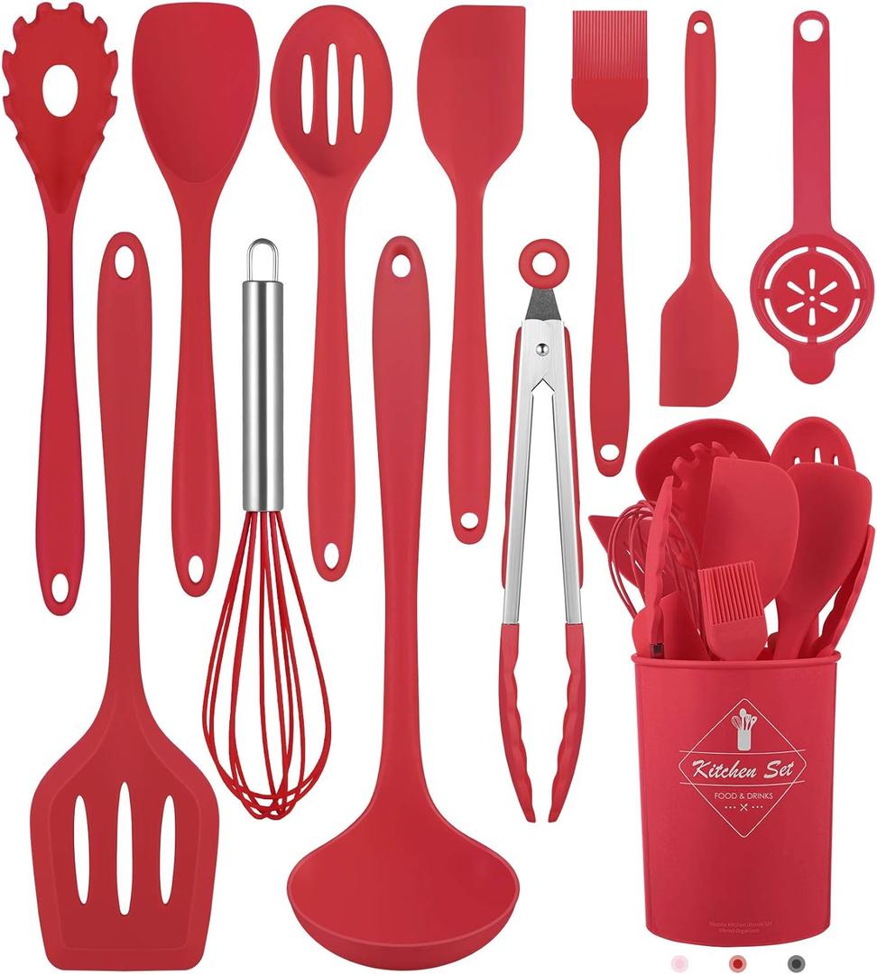 Pranski Kitchen Utensils Set-12 Pieces Silicone Cooking Utensils Set (Dishwasher Safe) 392F Heat Resistant Spatula Set, Nonstick Cookware