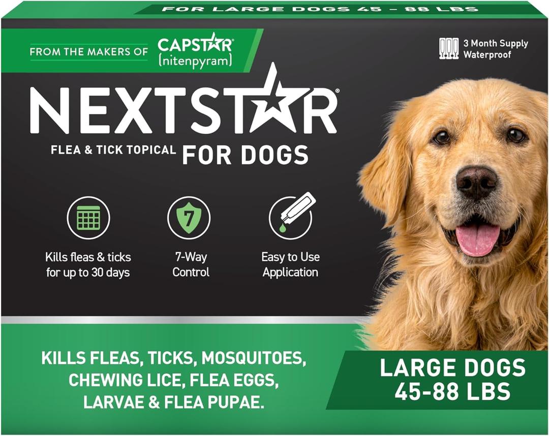 Flea and Tick Prevention for Dogs, Repellent, and Control, Fast Acting Waterproof Topical Drops for Large Dogs, 3 Monthly Doses