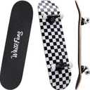 WhiteFang Skateboards for Beginners, Complete Skateboard 31 x 7.88, 7 Layer Canadian Maple Double Kick Concave Standard and Tricks Skateboards for Kids and Beginners (Check)