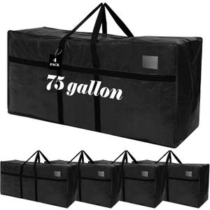 Windyun 4 Pack 75 Gallon Extra Large Moving Bags XXL Heavy Duty Storage Bag with Strong Zipper Handle Jumbo Big Tote Box Foldable for College Dorm Travel Clothes Duffle Blanket Pillow(Black)