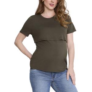 Motherhood Maternity Women's Short Sleeve Crew Neck Nursing Tee Shirt for Breastfeeding with Easy Access (Medium)