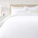 Amazon Basics Lightweight Microfiber 3 Piece Duvet Cover Set with Zipper Closure, Full/Queen, Bright White, Solid