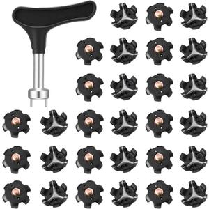 Soulchen 31 Pcs Golf Spikes Replacements Set Including 30 Pcs Cleats Replacement 1 Black Cleats Spanner Metal Thread Screw 6mm Spikes for Golf Shoes