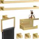 7 Piece Gold Bathroom Hardware Set with Brushed Gold Bathroom Accessories - Square 2 Towel Bars Towel Rack Stainless Steel 23-Inch