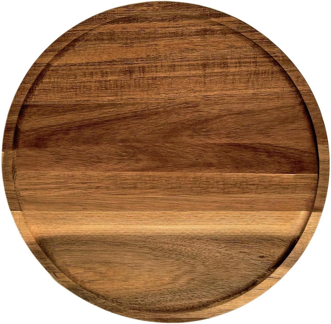 PINXIURY 13.8 Inch Round Wooden Decorative Serving Tray for Coffee Table and Home Decor, Round Wood Tray for Table Centerpiece, Small Candle Tray, Acacia, Appetizer Charcuterie Board