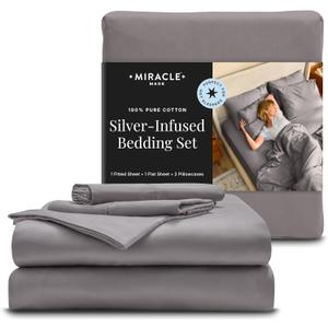 Miracle Made Breathable Cotton Bed Sheets, 4-Piece Set Silver-Treated, Soft and Cool-to-the-Touch Lightweight Bedding Designed for Hot Sleepers King Size, Stone