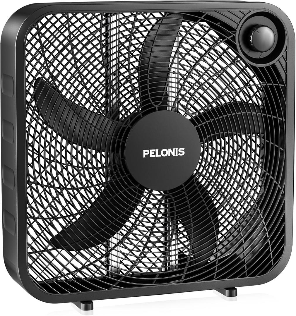 PELONIS 20 Inch Box Fan 3 Speeds, Window Fans, Floor or Tabletop, 25ft/s, Superior Air Throw (2295 CFM), Lightweight, 5 Blades, Fans for Bedroom, Office, Living Room, Garage