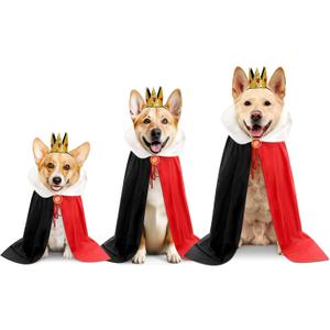 Halloween Dog Queen Costume Set Red Black Cape with Crown Brooch Large Medium Small Dog Outfit for Party Cosplay