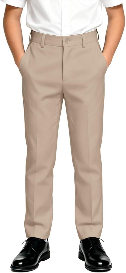 DHTS Boys Dress Pants (Size 2-20 Years) Slim Fit Uniform Pants for Toddler & Teens (Beige)