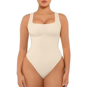 FeelinGirl Bodysuits for Women Seamless Square Neck Tummy Control Compression Thong Shapewear Bodysuit Tank Tops Bodysuit XL/XXL