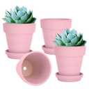 vensovo 6 Inch Peach Pink Terracotta & Clay Pots for Plant with Saucer - 4 Pack Medium Terra Cotta Planter with Drainage Hole, Flowerpot for Indoor Outdoor Plants, Crafts, Wedding Favor