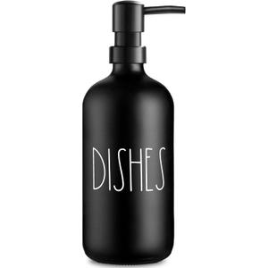 Dish Soap Dispenser, Matte Black Soap Dispenser for Kitchen, Glass Dishes Soap Dispenser with Plastic Pump, 17 Fl Oz Refillable Liquid Soap Bottle Container, Farmhouse Kitchen Decor