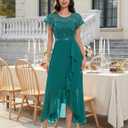 BeryLove Formal Dresses for Women 2026 Wedding Guest with Slit Cocktail Elegant Lace Long Prom Dress (Teal, XL)