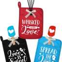 Vansolinne Bridal Shower Potholder Silicone Spatula Whisk with Bowknots Baking Kit Gifts for Games Prize, Love is Sweet Wedding Shower Party Prize for Guests Valentine's Day Favors Set of 3